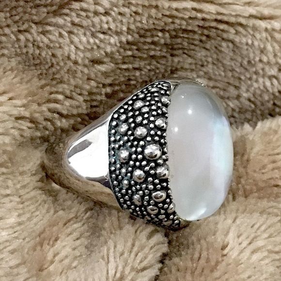 MICHAEL DAWKINS Starry Night Sterling Silver Mother of Pearl Doublet Ring 8-3/4 - Picture 3 of 14